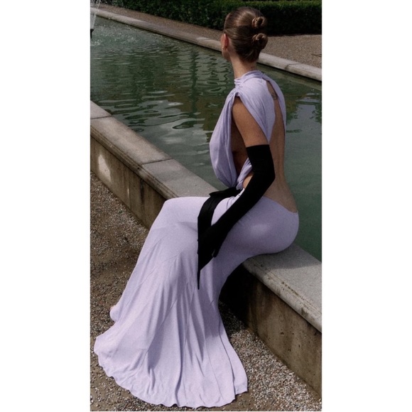 Helsa Constantina Bow Cutout Ruched Draped Jersey Maxi Dress Sz XL - Picture 4 of 14